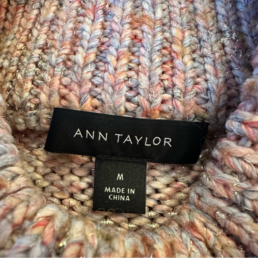 Ann Taylor Speckled Pastel Metallic Mock Neck Sweater Cozy Quiet Luxury | Medium - Picture 4 of 7